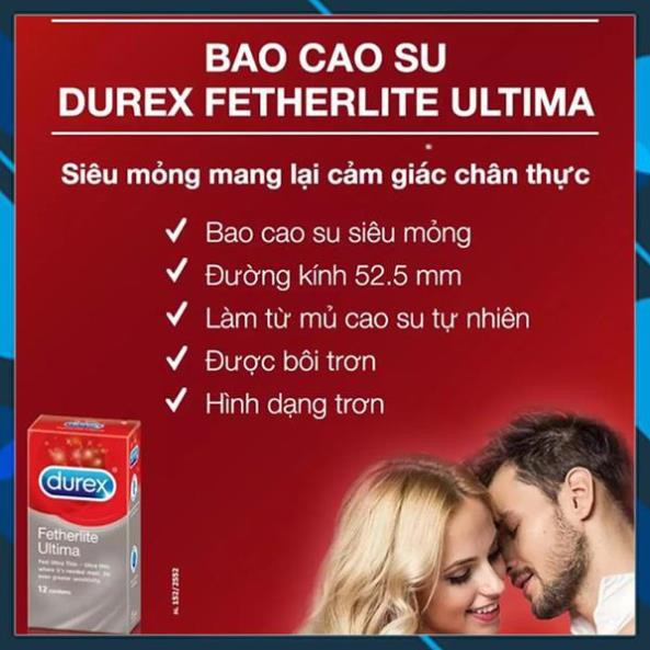 Bao cao su Durex Fertherlite, siêu mỏng nhiều gel bôi trơn hộp, kéo dài thời gian quan hệ 12 chiếc thăng hoa cảm xúc