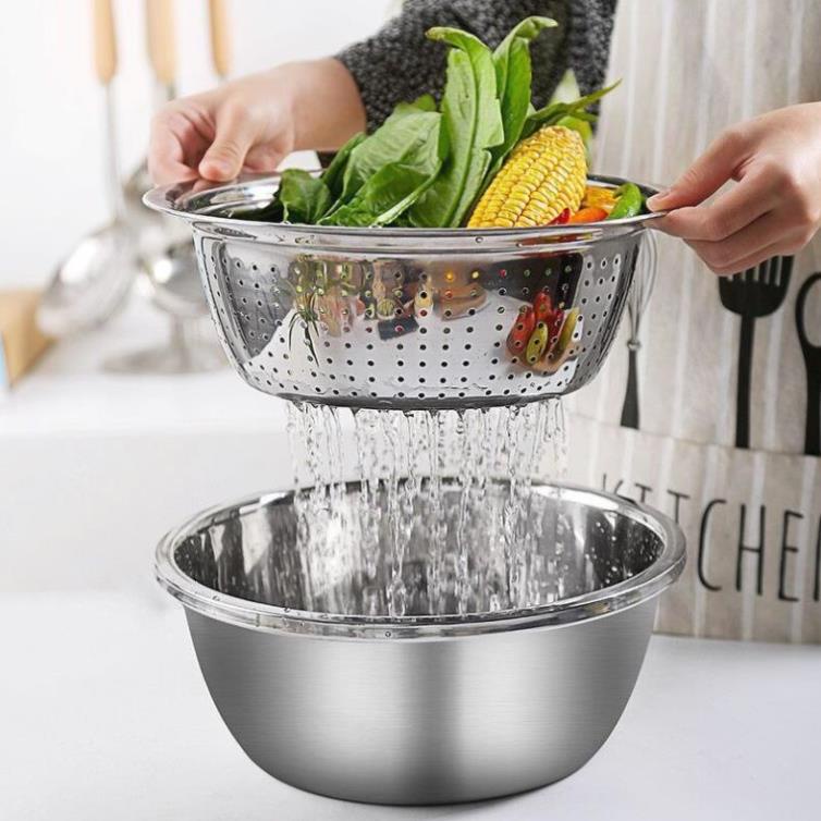 [Free Ship❤️] Rổ Inox Nạo Củ Quả Đa Năng 3 trong 1 kt 26*19*12cm -Mai Chi