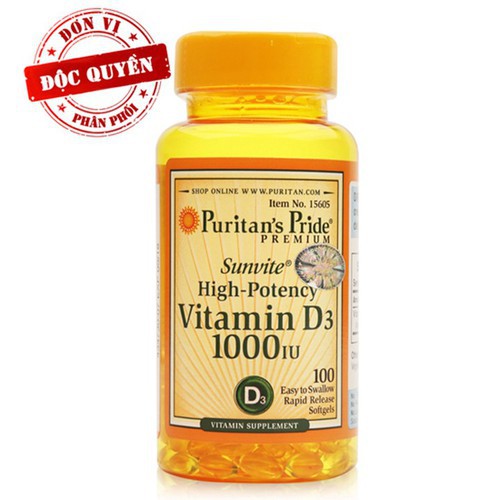 Viên uống tăng cường hấp thu canxi Puritan's Pride Vitamin D3 1000 IU 100v
