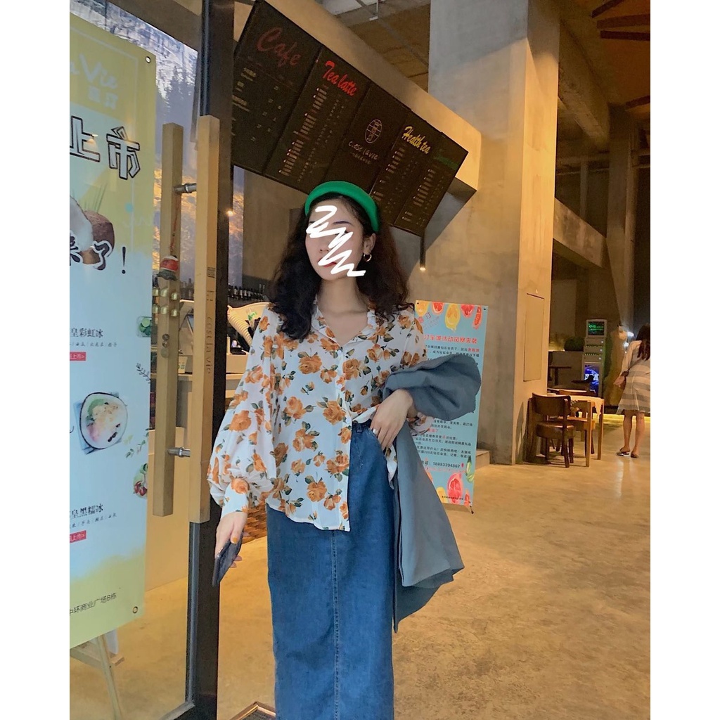 Áo Sơ Mi chiffon Tay Dài Họa Tiết Hoa Hồng Vàng Thời Trang Phong Cách retro Cho Nữ