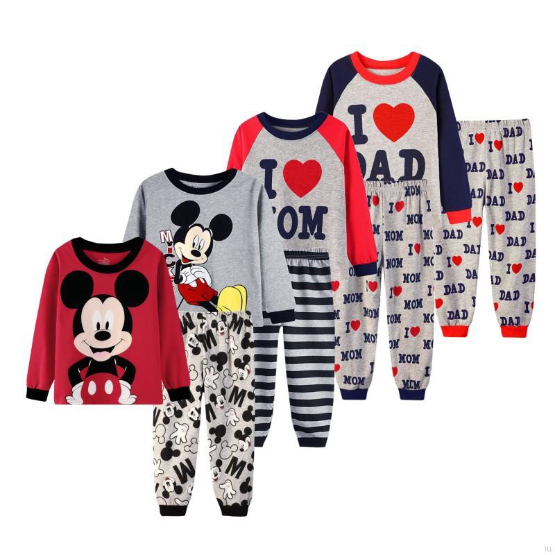 Bộ pijama dài tay in họa tiết hoạt hình + quần dài cho bé trai / gái