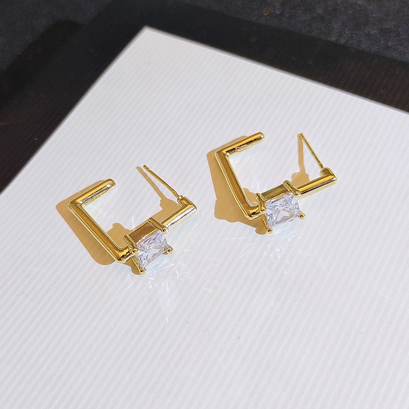 [Jiudolan] Khuyên Tai Hình Học Không Đều Màu Vàng / Bạc Đính Đá Zircon Sáng Bóng Độc Đáo Phong Cách Vintage Thời Trang