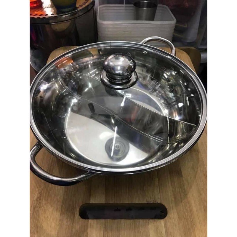 nồi lẩu 2 ngăn 34cm inox cao cấp (đun được các loại bếp)