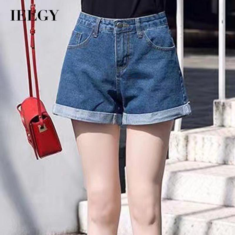 Quần Short denim Màu Đen Dáng Chữ A Ống Rộng Lưng Cao Thời Trang Cho Nữ