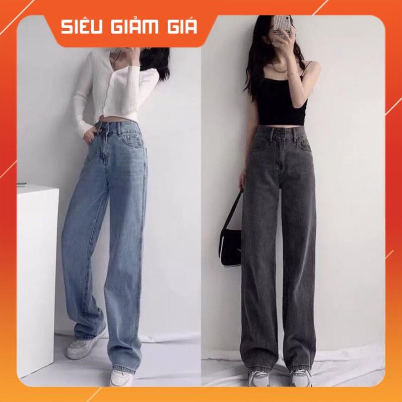 (Freeship-Siêu sale ) QUẦN JEAN ỐNG RỘNG QUẦN ỐNG SUÔNG CẠP CAO MÀU XANH -MÃ SUÔNG 2nút