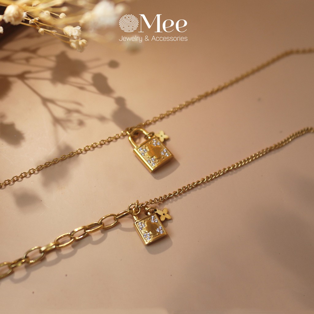 Vòng cổ Mee ổ khóa đính đá dây chuyền họa tiết monogram - N2551