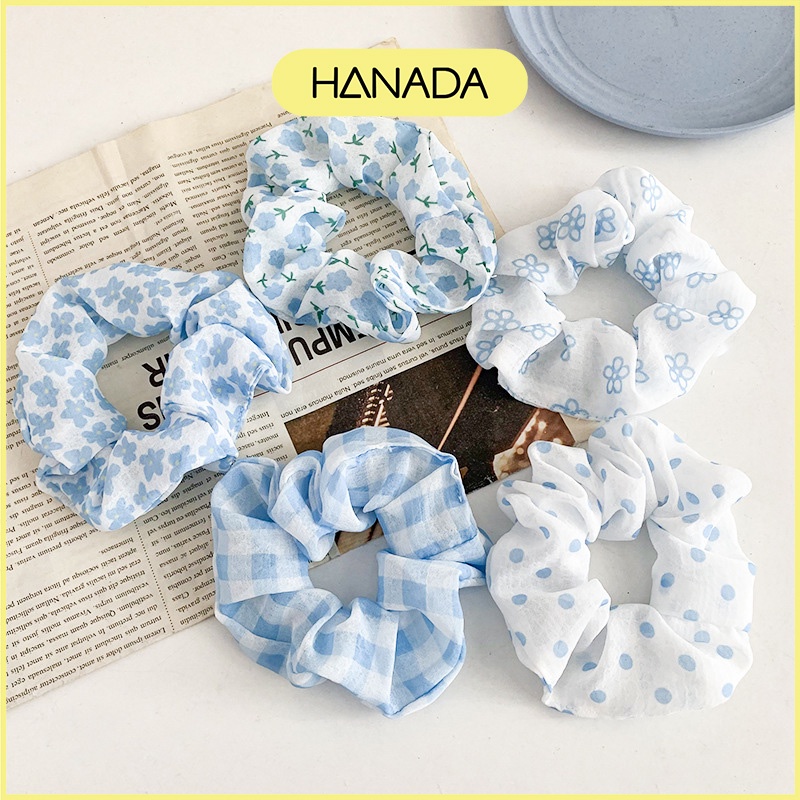 Dây Buộc Tóc Vải Nhiều Hoạ Tiết, Cột Tóc Scrunchies Màu Xanh Hồng Pastel Dễ Thương Hanada K4-V005