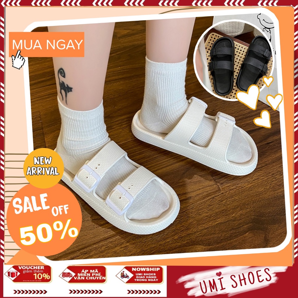 Dép Bánh Mì Nữ Quai Ngang Cao Su Khuy Dễ Thương nhẹ Hot màu đen kem đi chơi đi học đi biển nước đẹp khối