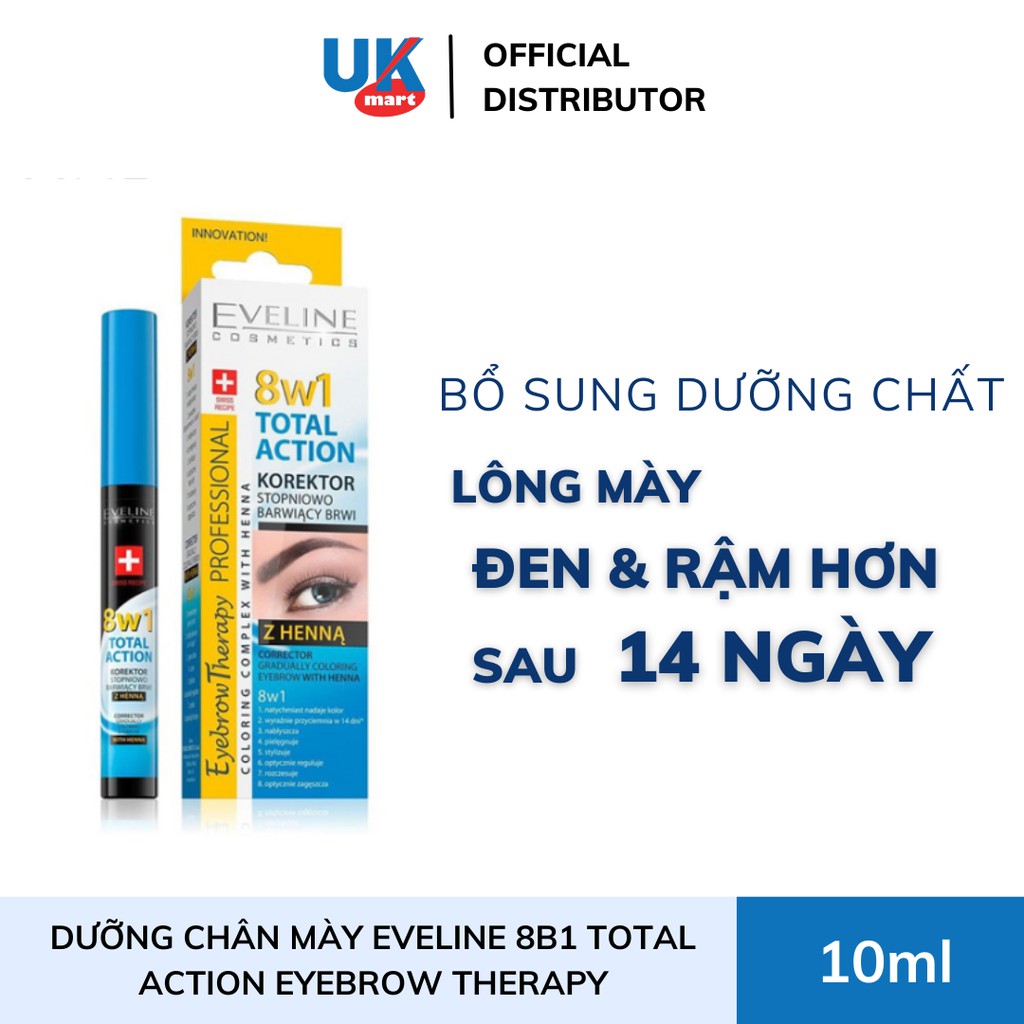 Dưỡng Chân Mày Eveline 8B1 Total Action Eyebrow Therapy 10ml