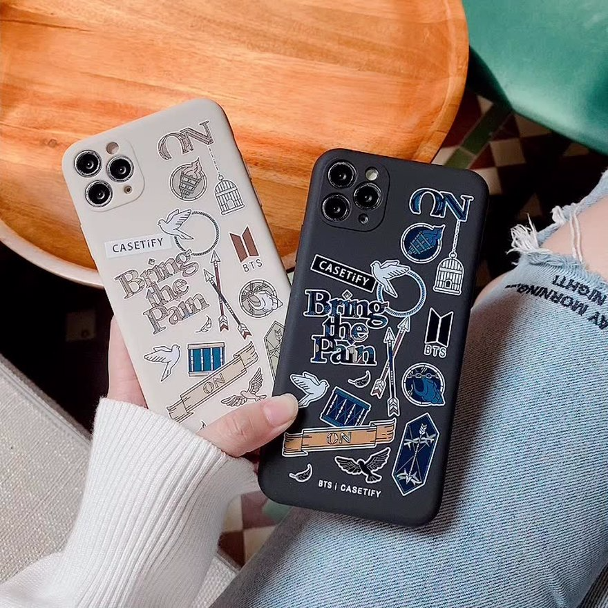 Ready Stock BTS Ốp lưng iPhone 12 11 Pro Max Xs Max XR SE 2020 7 8 6 Plus Phone Case CASETIFY Bt21 Straight Edge Shockproof Soft TPU Cover