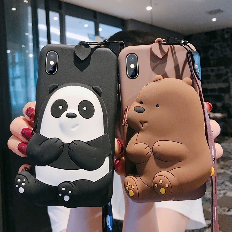 3D cartoon bear zipper coin purse Apple iPhone 6 7 8plus xs max i11pro max