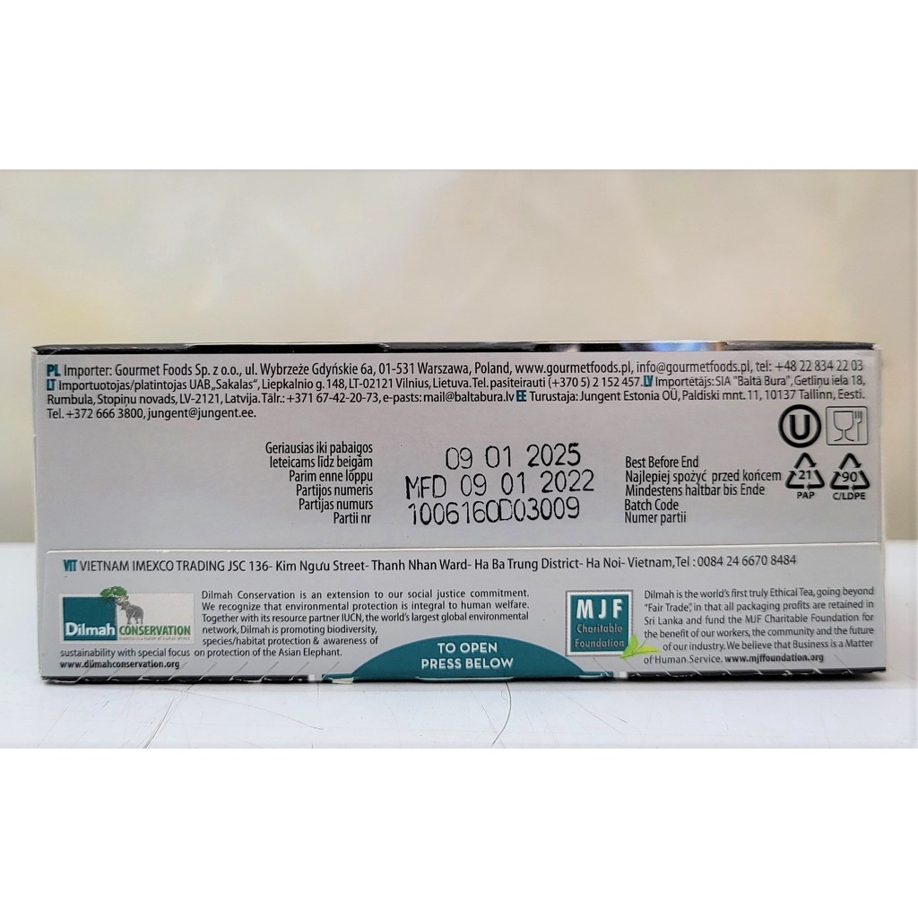 [Hộp 30g – VIỆT QUẤT &amp; VANI] TRÀ ĐEN TÚI LỌC [Sri Lanka] DILMAH BlueBerry &amp; Vanilla Flavoured Ceylon Black Tea