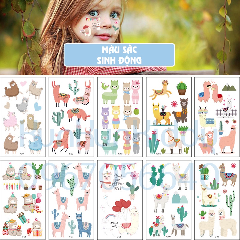 Hình xăm tatoo sticker LẠC ĐÀ LLAMA dán chống thấm nước cho bé sáng tạo vui chơi an toàn