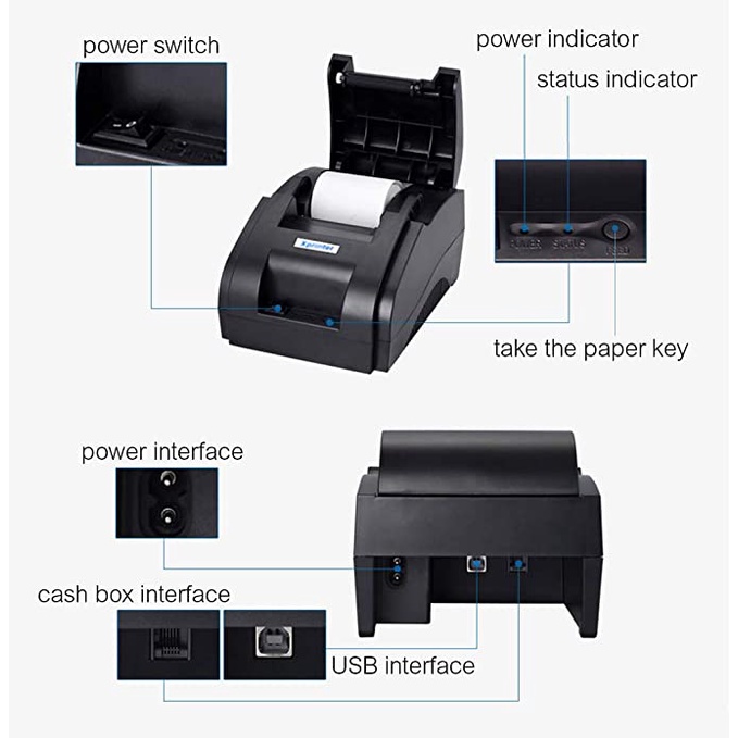Máy in nhiệt Xprinter 58IIH USB / 58IIH Bluetooth chuyên in decal, in tem, in bill, in đơn hàng, in nhiệt (2 TUỲ CHỌN)