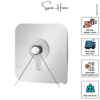 Móc dán treo tường trong suốt chịu lực - móc dán treo tranh 6x6 tối đa lên đến 10kg treo mọi loại đồ vật - Spino Home