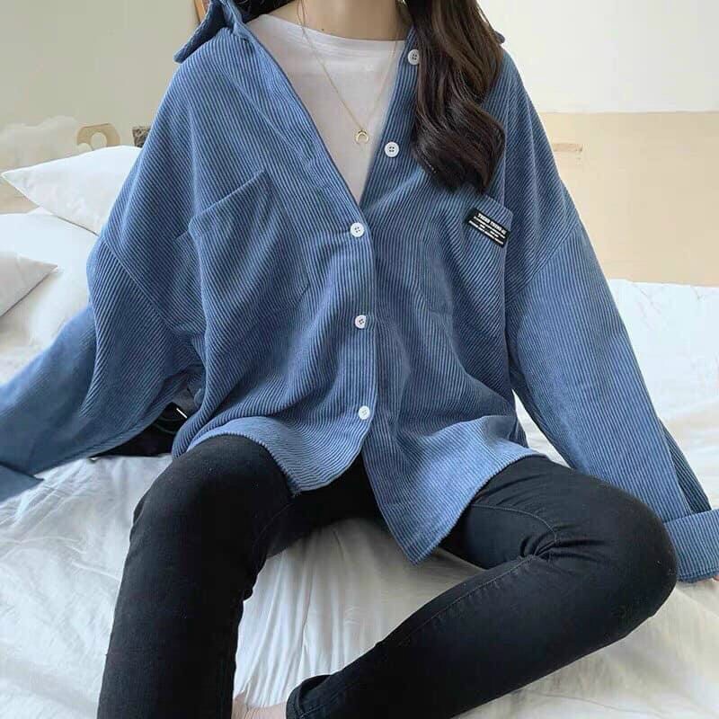 Áo sơ mi nhung tăm unisex fom rộng , áo sơ mi nam nữ oversize nam nữ từ 40 đến 70kg  AS01