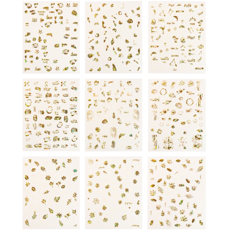 Set 9 Tấm Hình Dán Móng Tay Nghệ Thuật Nhiều Màu Sắc DIY