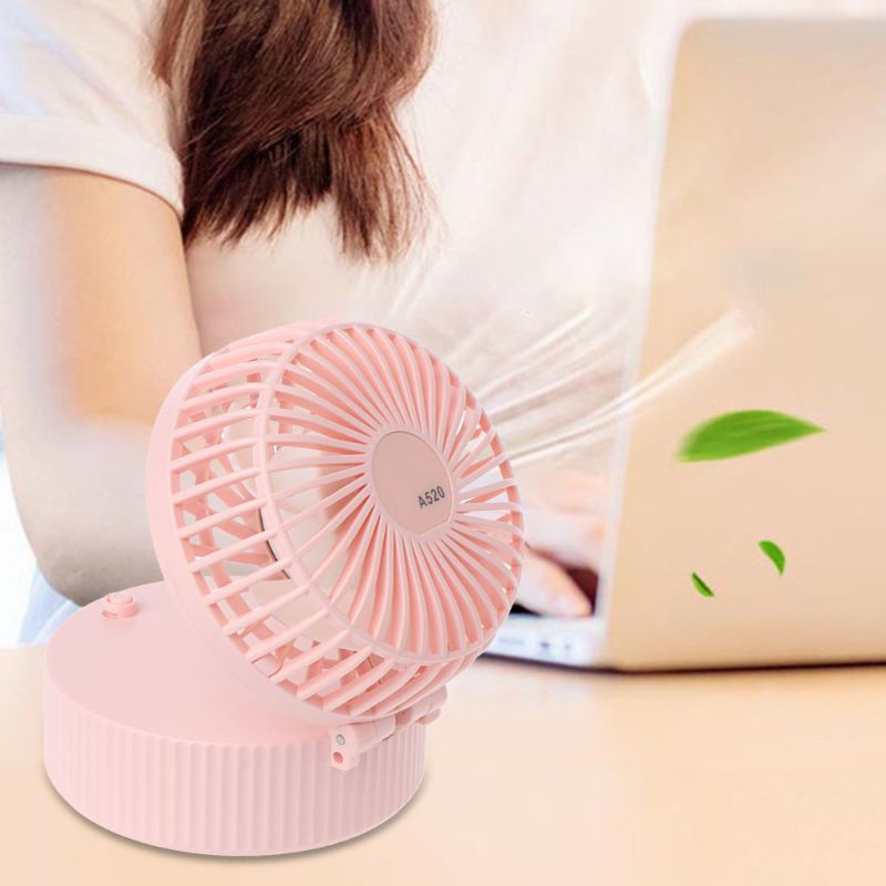 Quạt Mini Cầm Tay Có Thể Sạc Lại Kèm Gương Trang Điểm Tiện Dụng