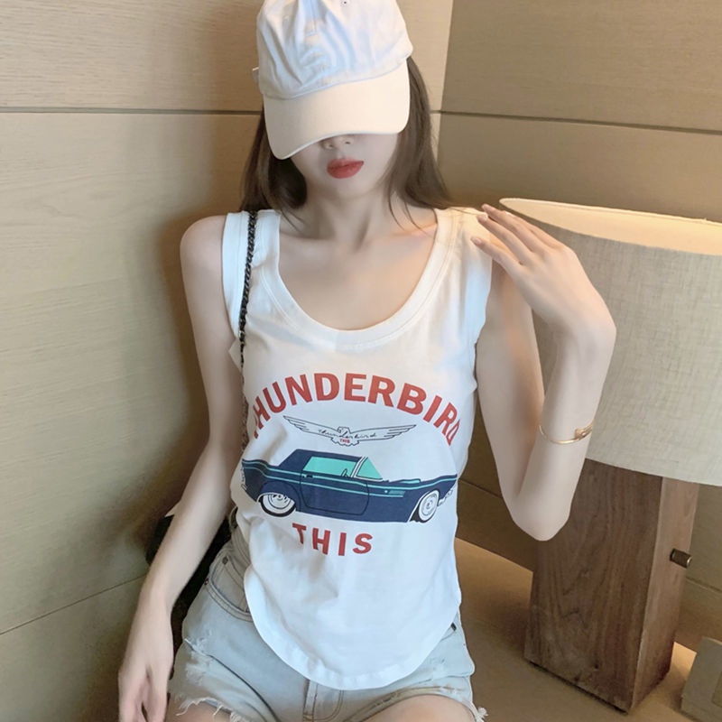 Jiashucheng Áo Thun Sát Nách Dáng Rộng In Chữ Thời Trang Mùa Hè Phong Cách Âu Mỹ Cho Nữ