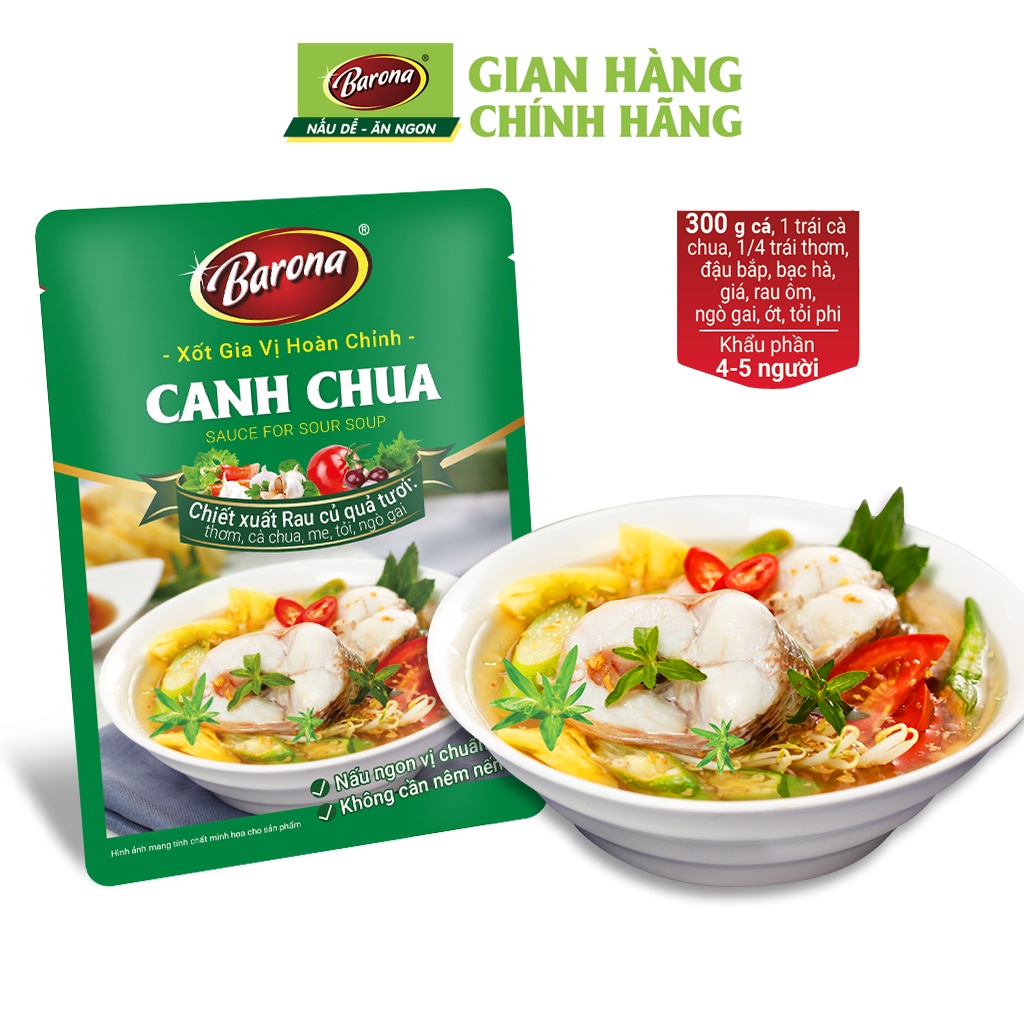 Combo 1 hộp (20 gói) Gia Vị Canh Chua Barona 80g ướp ngon chuẩn vị không cần nêm nếm