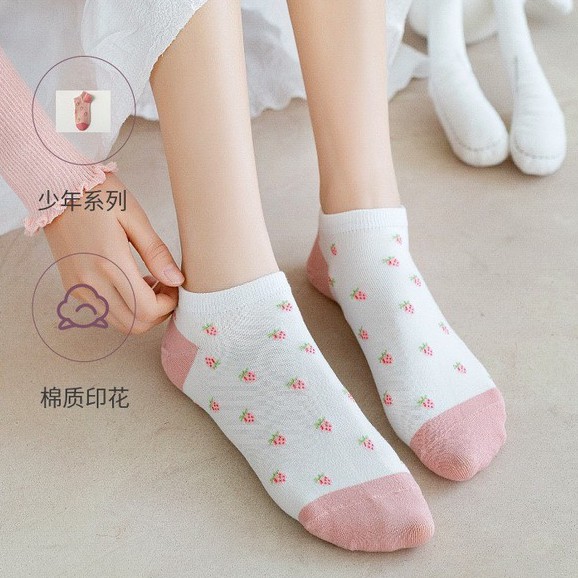 Tất Nữ cổ ngắn Đẹp dệt kim thêu tông hồng cotton được chọn màu mẫu CW226