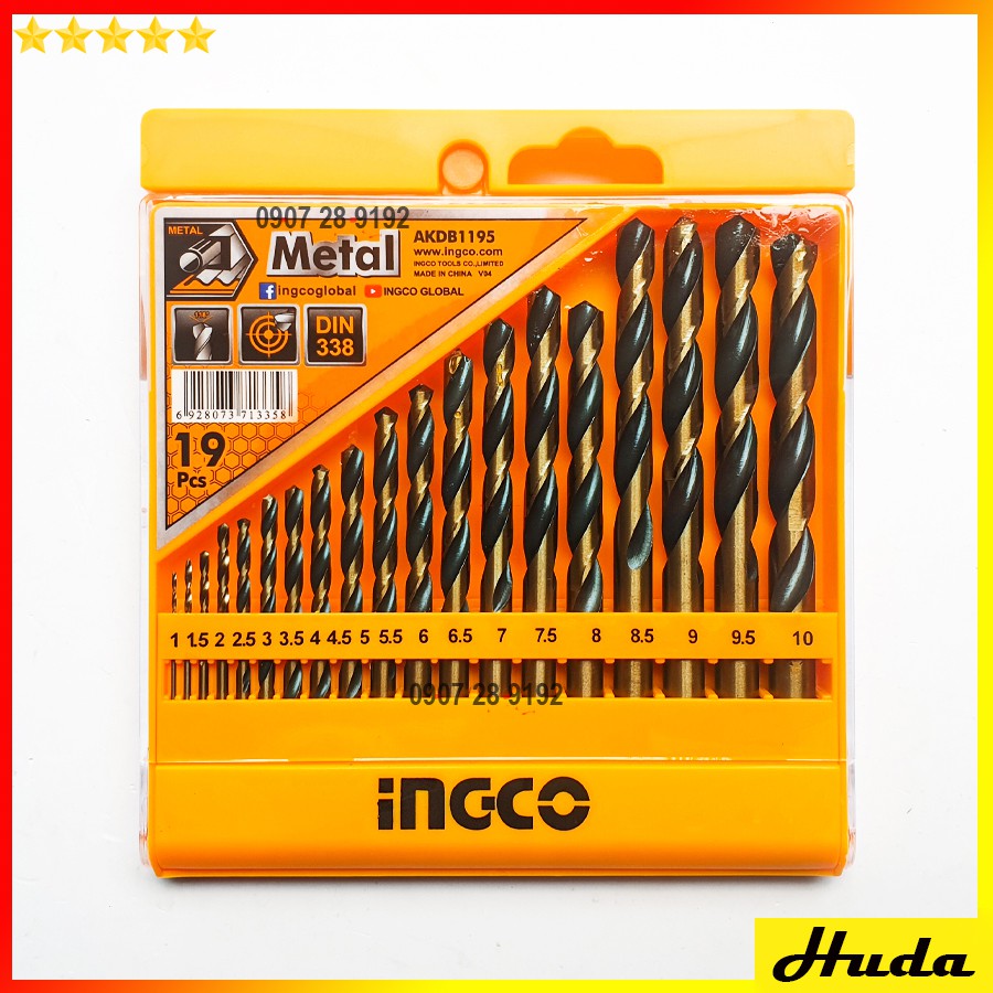 Bộ mũi khoan kim loại 19 chi tiết Ingco AKDB1195  JKL