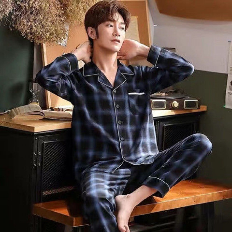 Bộ đồ ngủ pajamas tay dài họa tiết thời trang dành cho nam