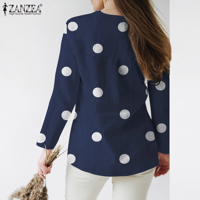 Zanzea Áo Nữ Tay Dài Cổ Chữ V Họa Tiết Chấm Bi Phong Cách Châu Âu