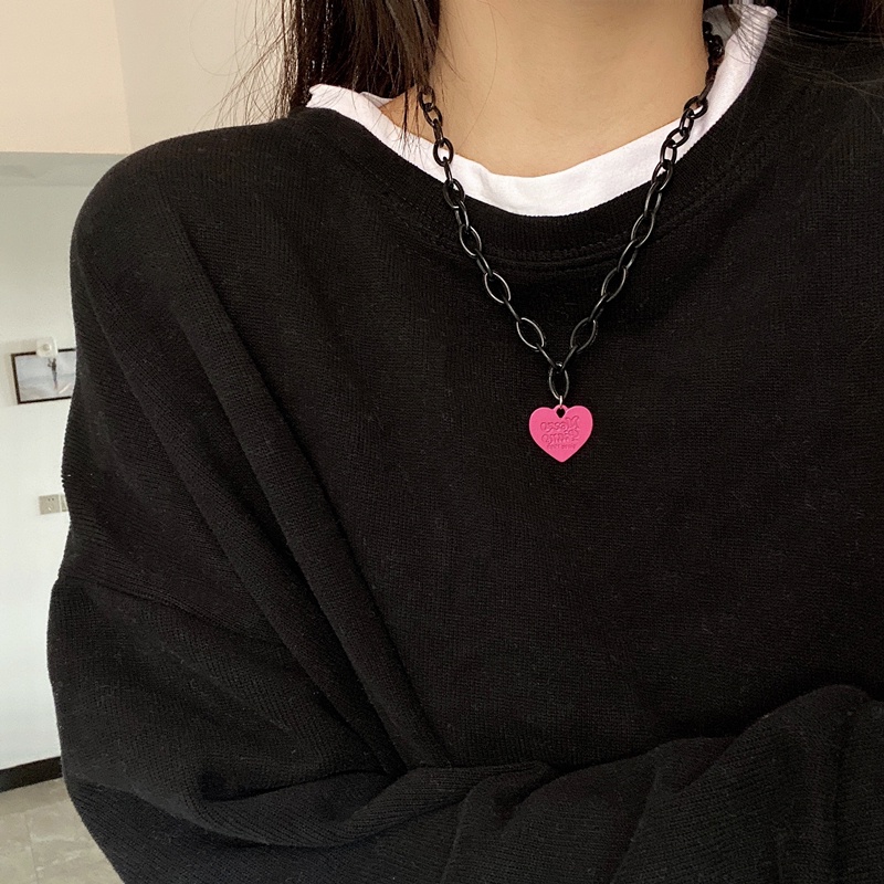 Vòng cổ Acrylic Mặt Trái Tim Phong Cách Hip Hop Harajuku Cá Tính