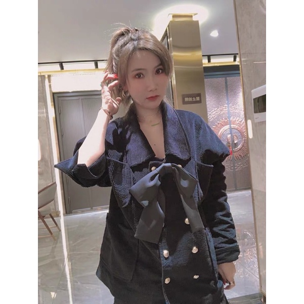 ÁO KHOÁC NƠ ĐEN TIỂU THƯ ULZZANG