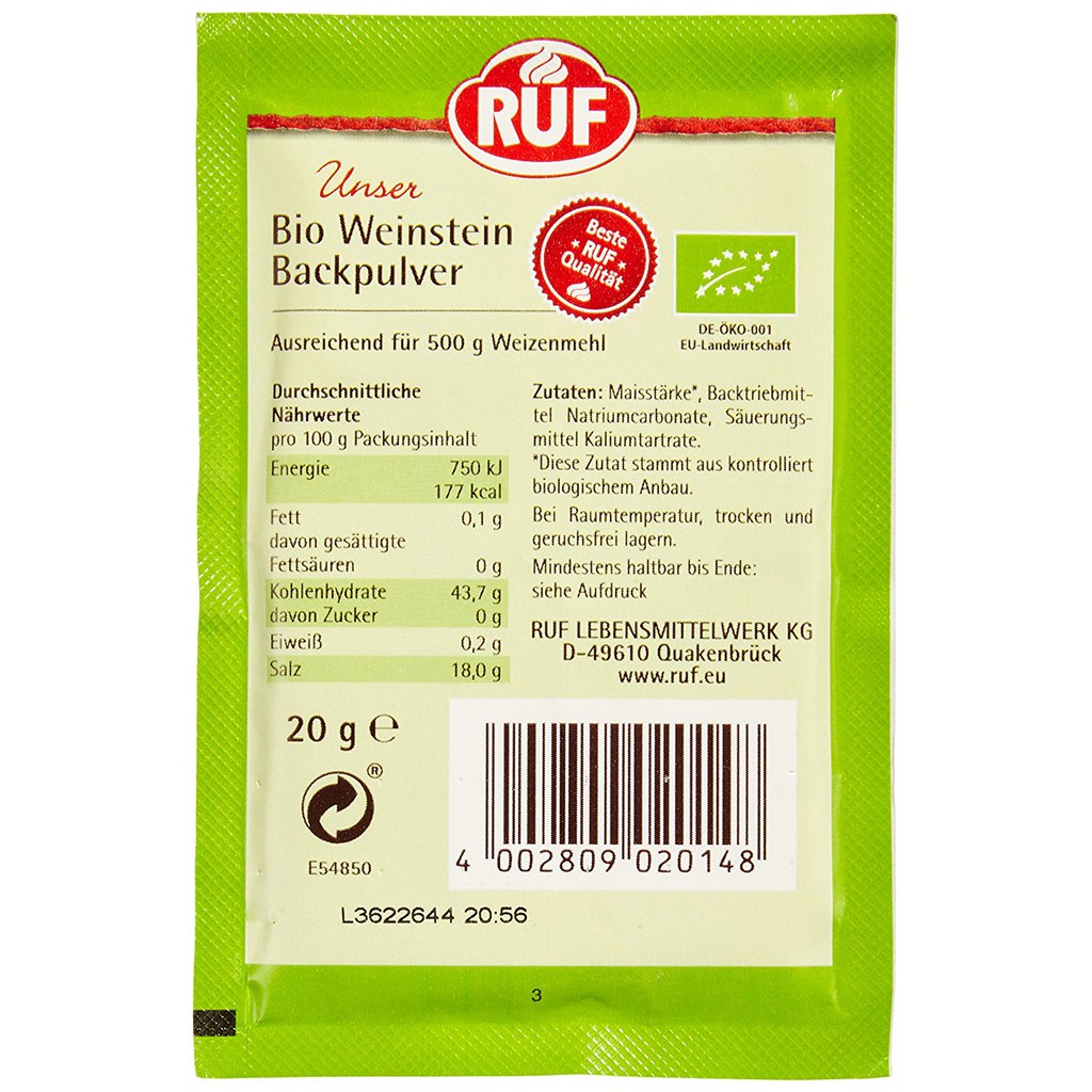 [Date 2022] BỘT NỞ HỮU CƠ 20g RUF ĐỨC - Naturwert - an toàn không chứa Nhôm độc hại | BigBuy360 - bigbuy360.vn