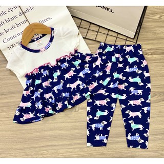 Bộ Quần Áo trẻ em tay ngắn quần dài dáng babydoll Thun borip xuất khẩu cho bé gái từ 10 - 22 kg