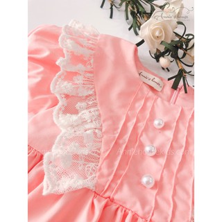 ĐẦM ANNIE VIỀN REN MÀU HỒNG CAM NÚT