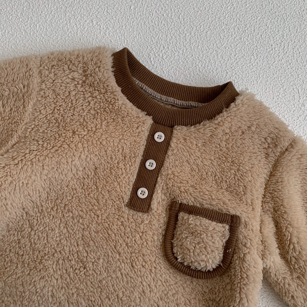 Bộ Áo Liền Quần Bằng Vải Bông Dày Dặn Dễ Thương Thời Trang Thu Đông Cho Bé