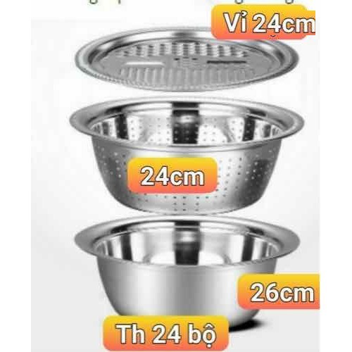 Bộ Rổ nạo INOX kèm chậu, rổ 3in1