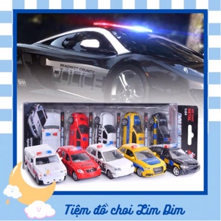 Siêu hot: hộp 5 chiếc ô tô sắt: xe cảnh sát mở cánh tỉ lệ 1:64, chạy bánh đà
