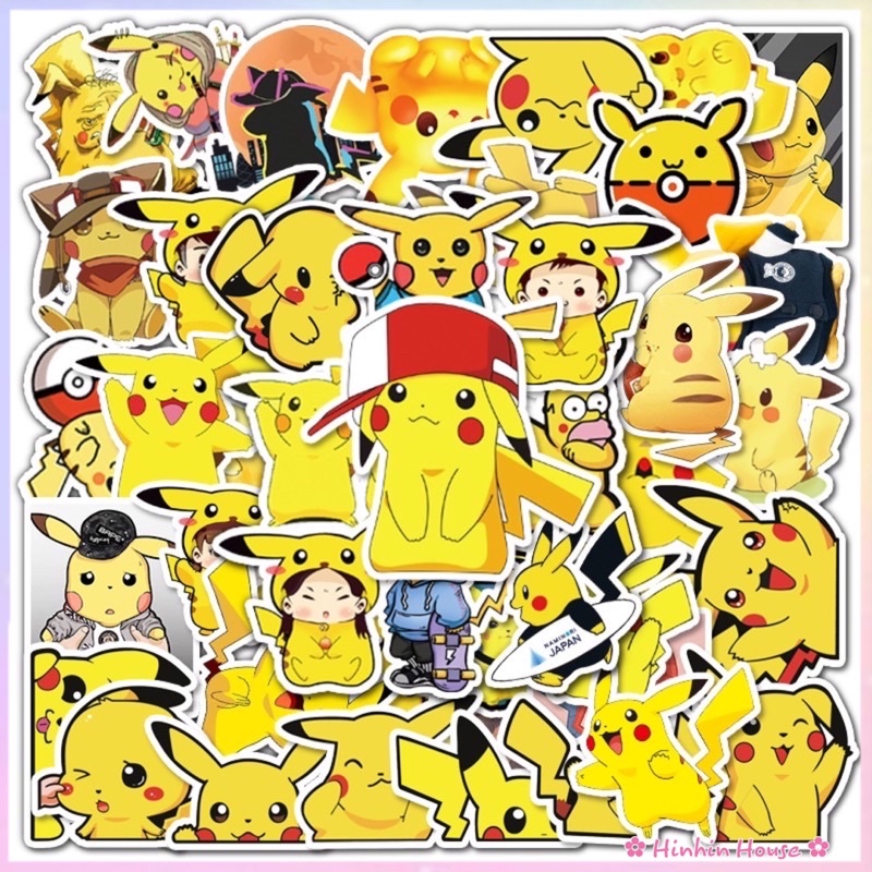 Set 50 Sicker PVC Chống Thấm Nước Size Bự Chủ Đề Pokemon Pikachu Xinh Xắn Dán Vali, Mũ Bảo Hiểm, Laptop, Guitar,...