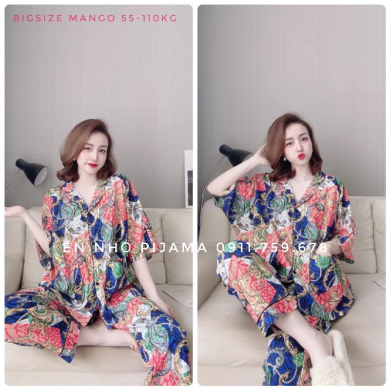 Bộ mặc nhà Pyjama Bigsize Dài Cánh Dơi Lụa Mai ngô. Đủ size 55kg-100kg