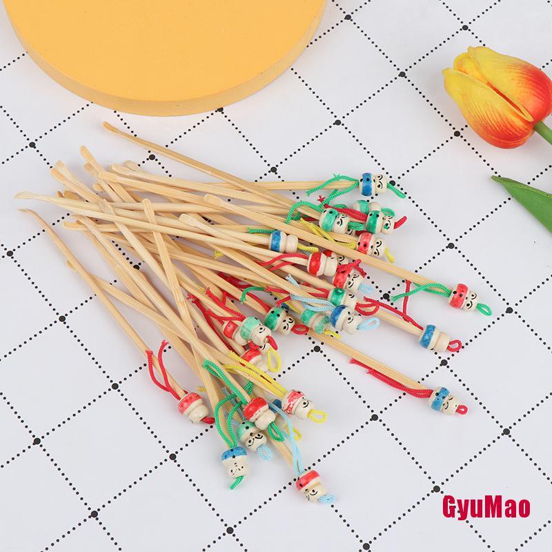 Bộ 10 Dụng Cụ Lấy Ráy Tai Mini Bằng Gỗ Tre Thiết Kế Hình Búp Bê Đáng Yêu
