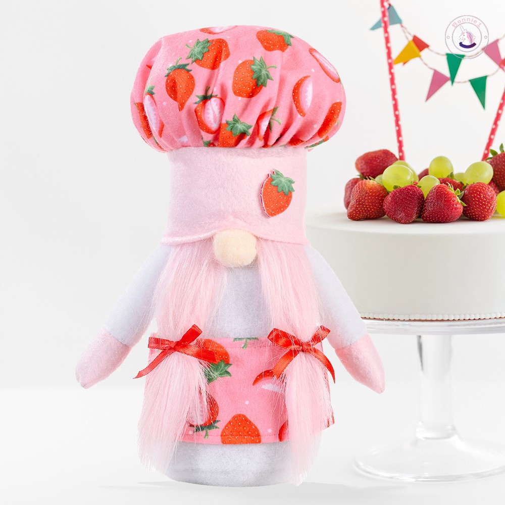 Plush Elf Decoration with Strawberry Chef' Gnome Shaped Cute Unique Colorful Simple for Birthday Home Office Display