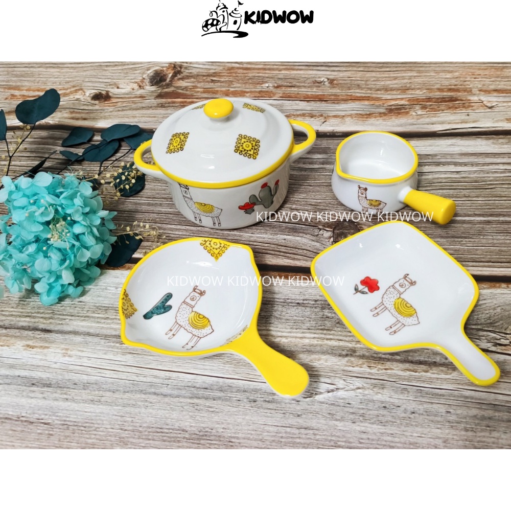 [TẶNG THÌA SILICON HÌNH MÈO] Bộ Bát Sứ Ăn Dặm Cho Bé Siêu Đáng Yêu