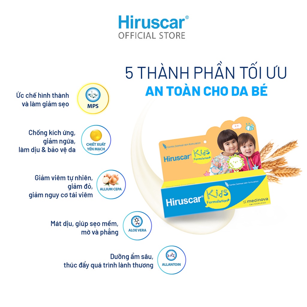 Date T4-24 Gel cải thiện sẹo và vết thâm ngứa trẻ em Hiruscar Kids 10g