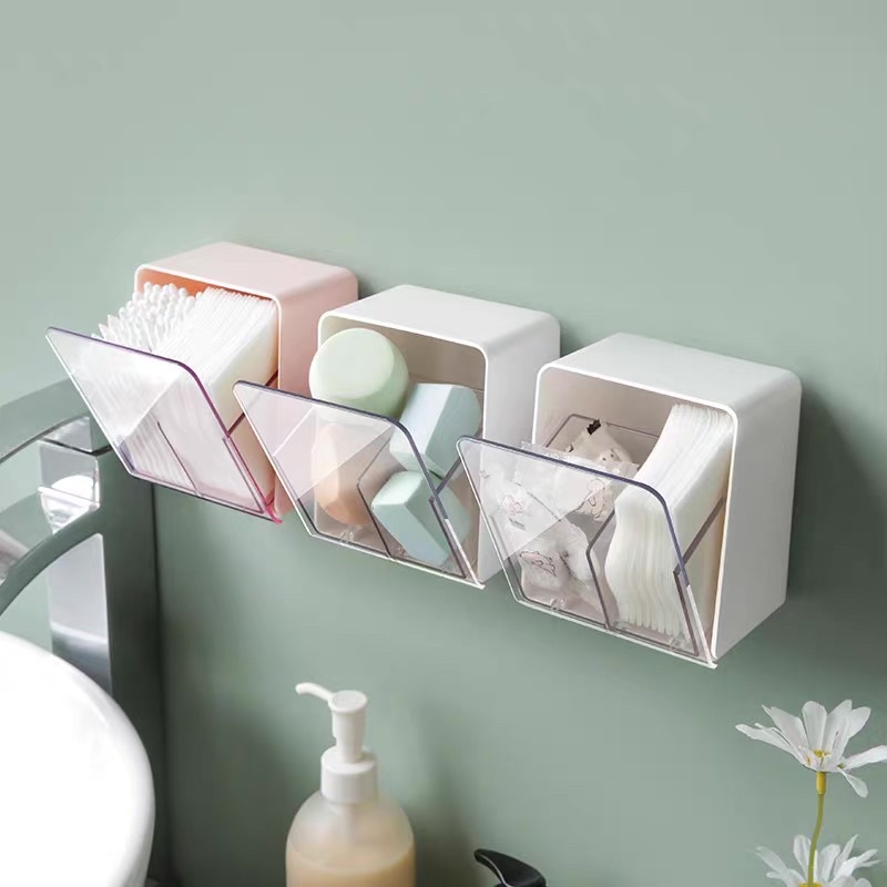 Hộp đựng bông tẩy trang -treo tường FREESHIPHộp đựng bông tẩy trang - Decor nhà tắm 2 ngăn có nắp đậy QC80