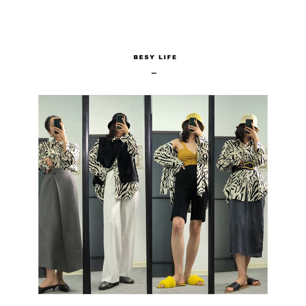 Áo Sơ Mi Chiffon Tay Dài Form Rộng Họa Tiết Sọc Vằn Hợp Thời Trang Nữ