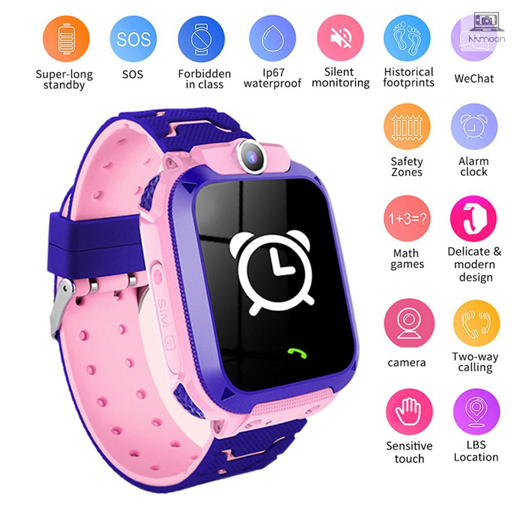 S15A Multifunctional Kids Children Smart Watch Tracker Intelligent Band Sensitive 1.44" Touch Screen Compatible for Android/ IOS Phone System Chat Call Camera Alarm Clock LBS Positioning IP67 Water Resistance for Present Gift