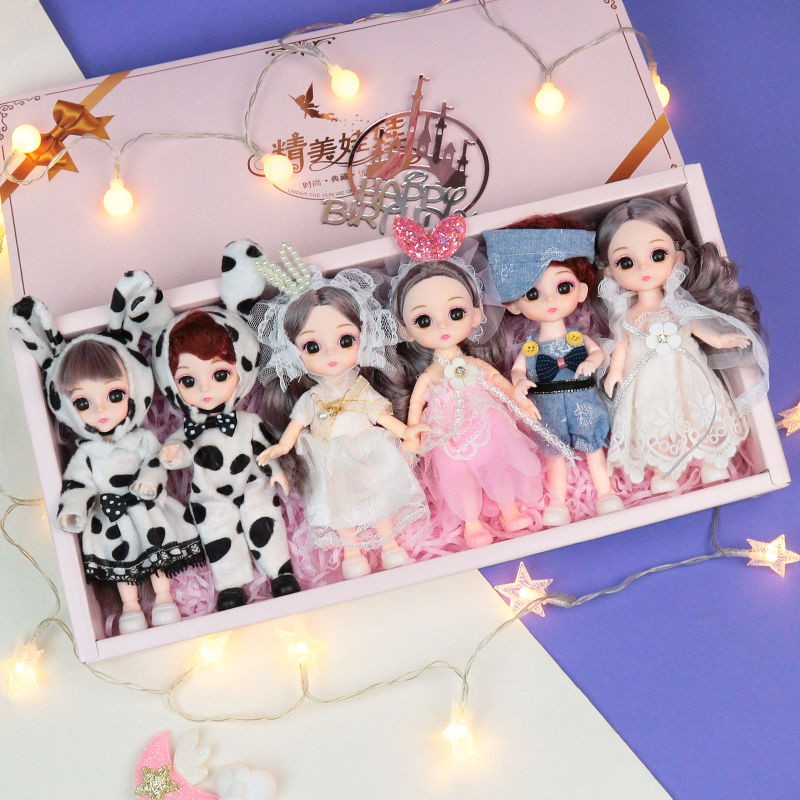 Bộ hộp quà 17cm Búp bê Barbie Nhỏ Dress Up Công chúa Con trai và gái Đồ chơi tặng sinh nhật