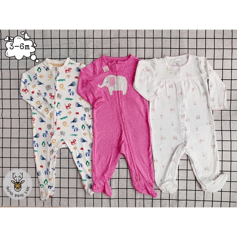 Body Sleepsuit, Bodysuit, Bộ Body Sleep Dài Cotton Liền Tất Vớ Cho Bé Trai Bé Gái 0-24months, Hàng xuất xịn.