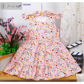 Đầm hoa nhí hồng nơ vai