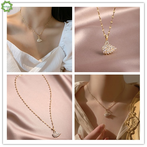 Dây chuyền mặt hình thiên nga đính kim cương đơn giản phong cách Hàn Quốc cho nữ
