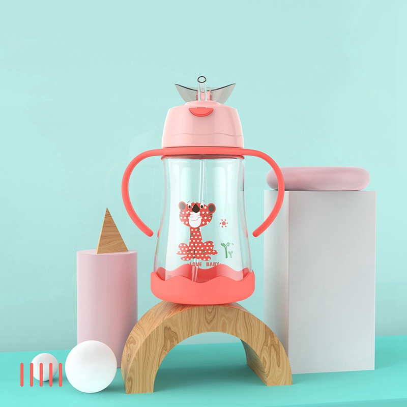 Bình uống nước cho bé dung tích 400ml có ống hút và tay cầm dễ thương tùy chọn màu sắc